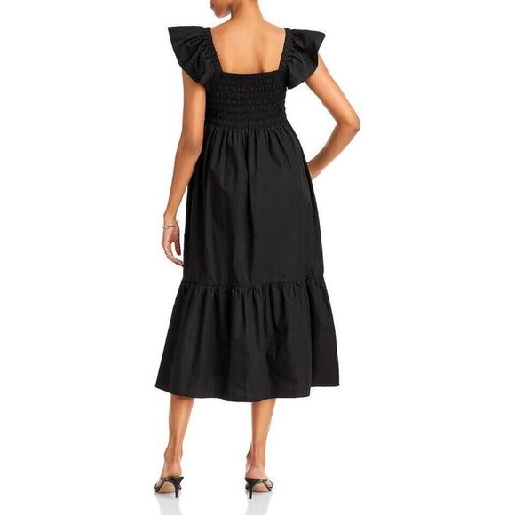 Aqua AT21WDR00153 Women's Sz Small Black Smocked Flutter Sleeve Midi Dress - Picture 2 of 8